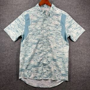 Gillz Button Down Fishing Shirt Men's Small Blue/White Camo Swirl Breathable